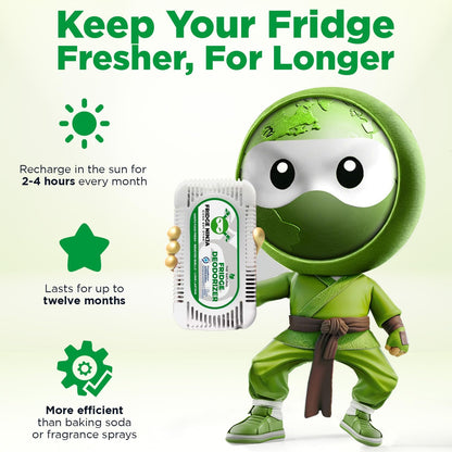 Fridge Ninja Fridge Deodorizer (2 Pack) - More Effective than Baking Soda - Natural and Unscented Activated Charcoal Refrigerator Deodorizer and Odor Eliminator for Freezers, Coolers, and Lunch Boxes