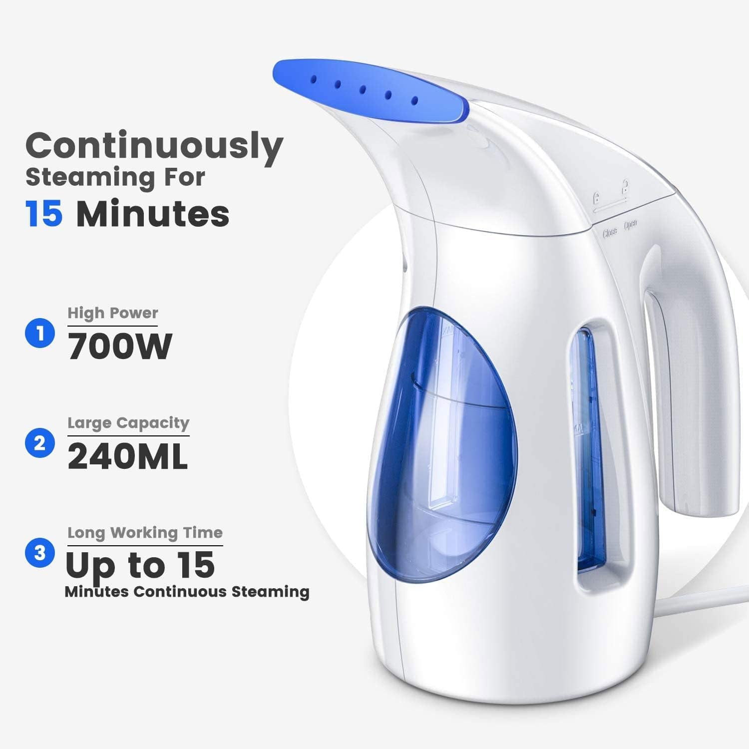 Steamer for Clothes, Portable Handheld Clothing Steamer, 240Ml Big Capacity, 700W, Strong Power, Fabric Quick Wrinkle Remover with Brush for Home, Office(Only 120V) -Blue