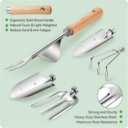 Gardening Tools 9-Piece Heavy Duty Garden Hand Tools with Fashion and Durable Garden Tools Organizer Handbag, Rust-Proof Garden Tool Set, Ideal Gardening Gifts for Women