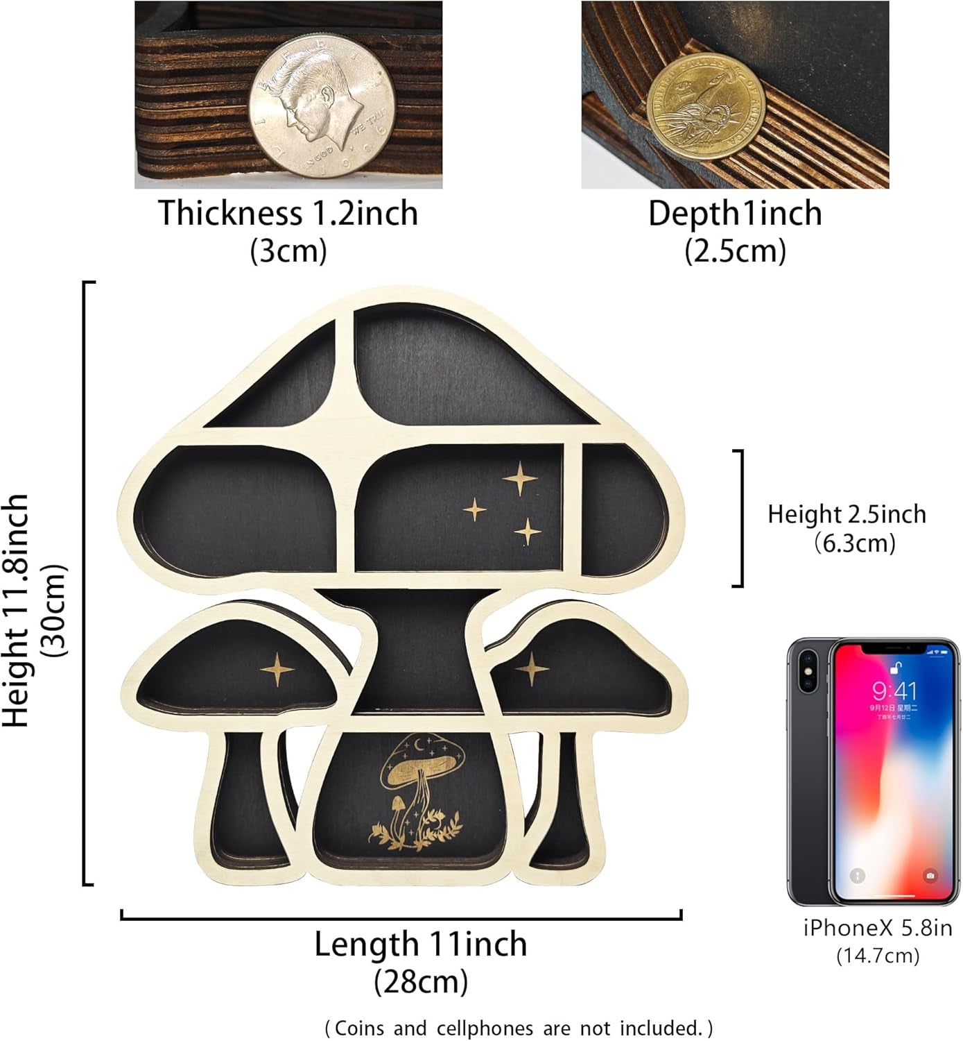 Wooden Mushroom Floating Shelves, Crystal Display Shelf for Wall, Cute Mushroom Wall Decor, Rock Gem Stone Storage Organizer, Essential Oil Holder Hanging Case, Meditation Art Spiritual Gift