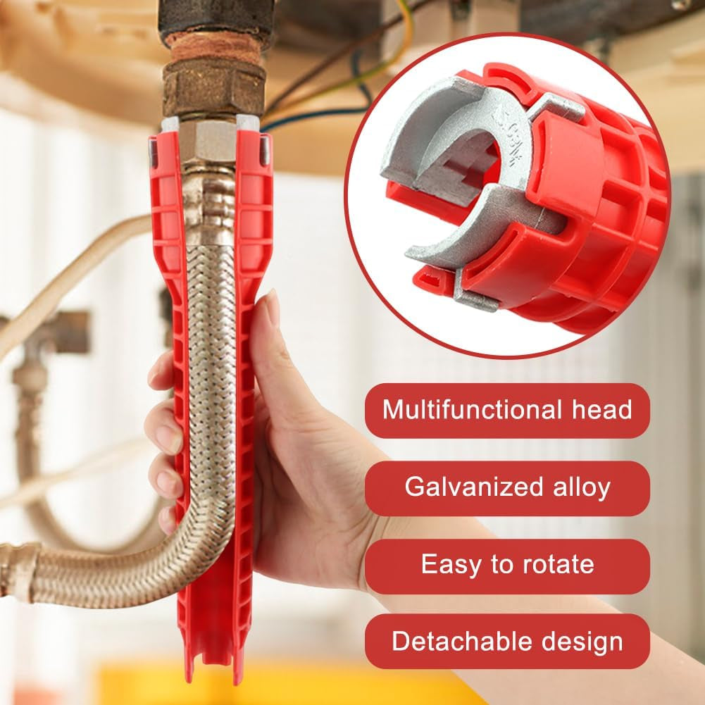 14-In-1 Multi-Functional Wrench Faucet Sink Installer Tool for Toilets and Kitchens - Red Plumbers Wrench