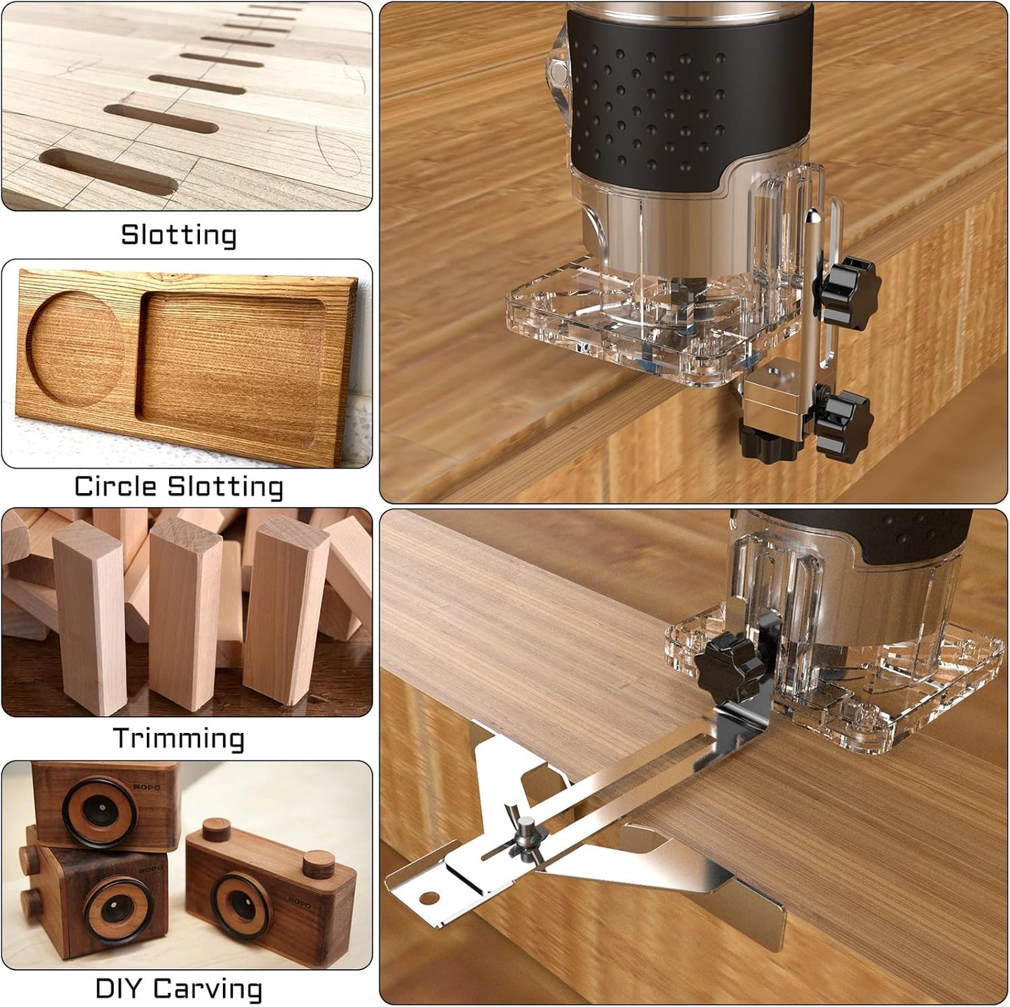 Router Tool, 110V 800W Compact Wood Router Tool for Woodworking, Electric Hand Trimmer 1/4" Collets Palm Wood Router Tools Laminate Trimmer + Tungsten Carbide Router Bits 15-Piece Set
