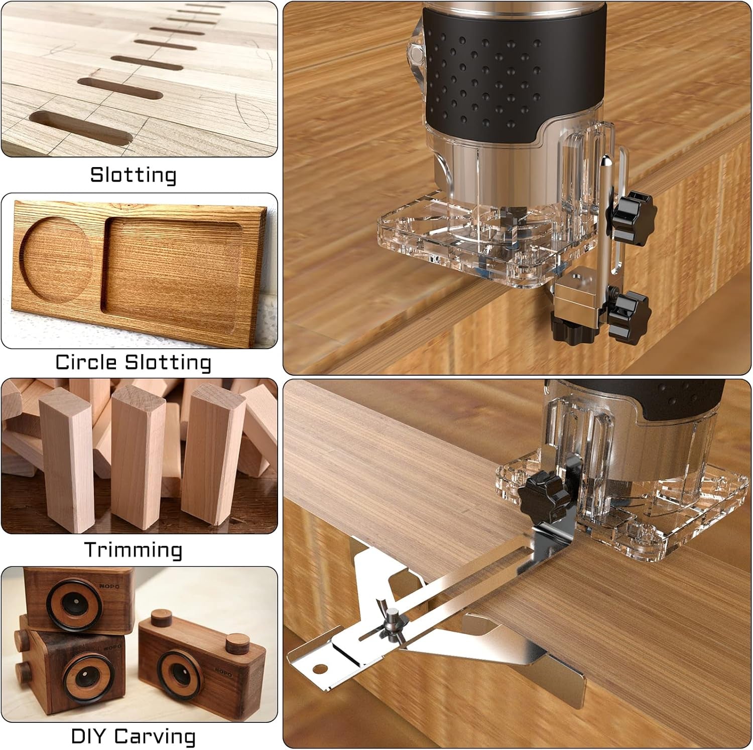 Router Tool, 110V 800W Compact Wood Router Tool for Woodworking, Electric Hand Trimmer 1/4" Collets Palm Wood Router Tools Laminate Trimmer + Tungsten Carbide Router Bits 15-Piece Set