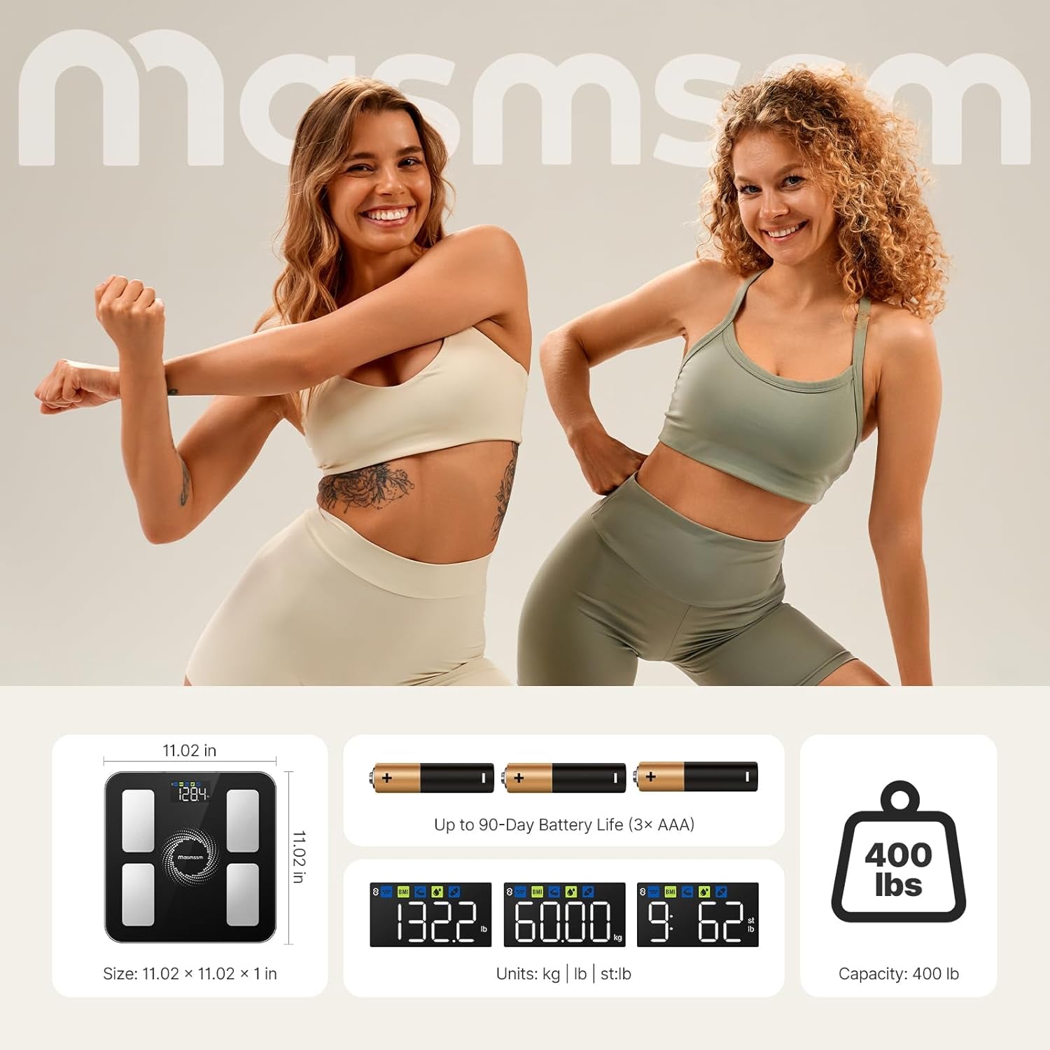 Smart Scale for Body Weight and Fat, Large Display with 6 Auto-Rotating Metrics, Bathroom Scale with 20 Body Measurements, Fitness App & Apple Watch Sync, Compatible with Ios & Android