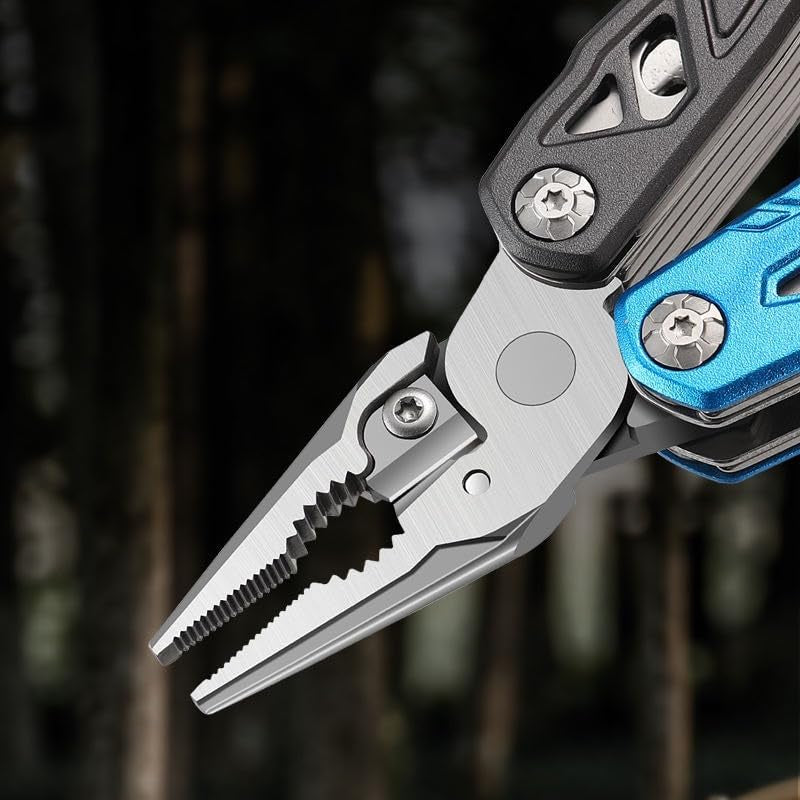 Steel Multifunction Tool, Aluminum Alloy and Stainless Steel Construction, Blue Compact Multi Tool with Folding Design, Portable Utility Gadget for Home, Outdoor, Camping, and Travel Use