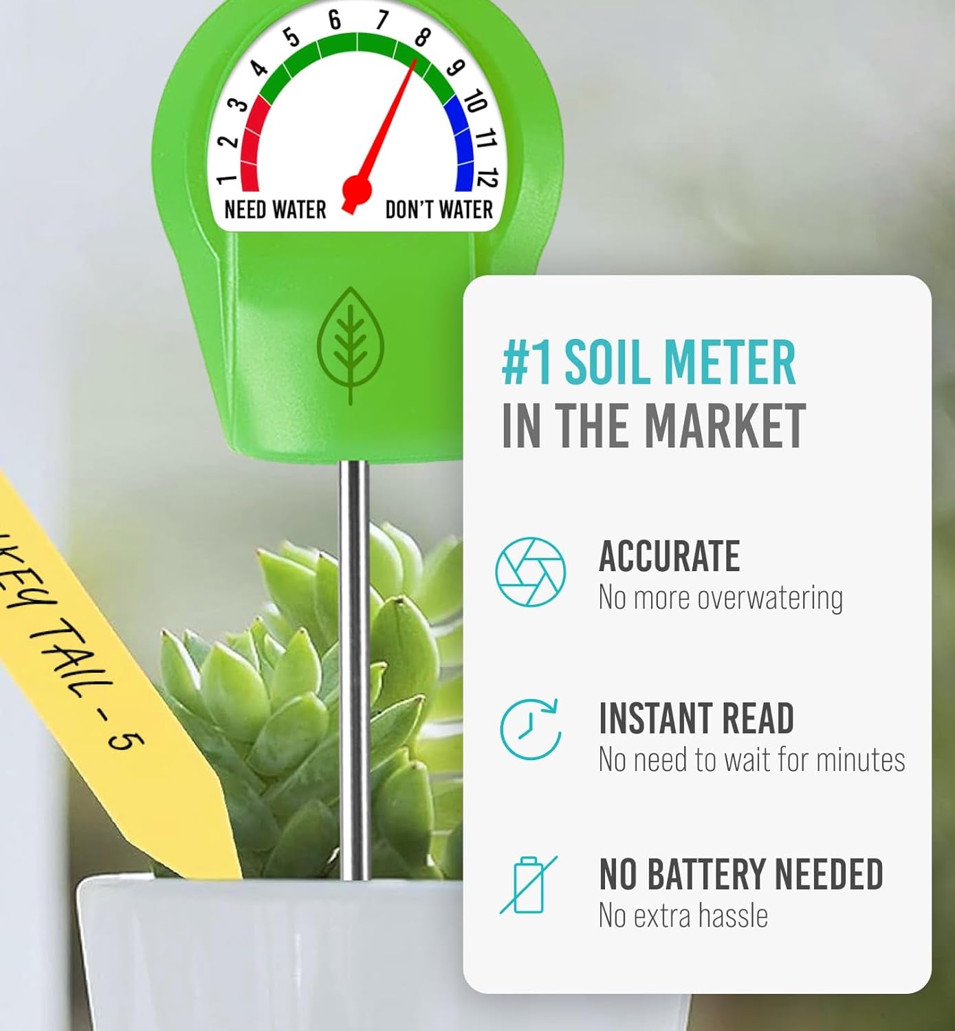 GROWIT Plant Moisture Meter - Accurately Tells You When to Water Your Plants - 26Cm, No Battery Needed