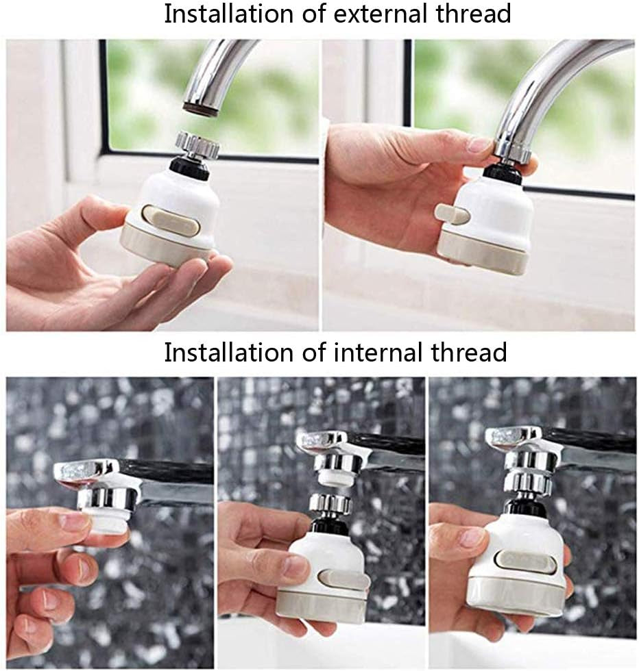 Movable Kitchen Tap Head, 360° Rotatable Water Spray ABS Sink Faucet Spray Head Tap,Splash Filter Water Saving Pressurization Nozzle Bubbler Connector, 3 Modes Adjustment (Pack of 2,White)
