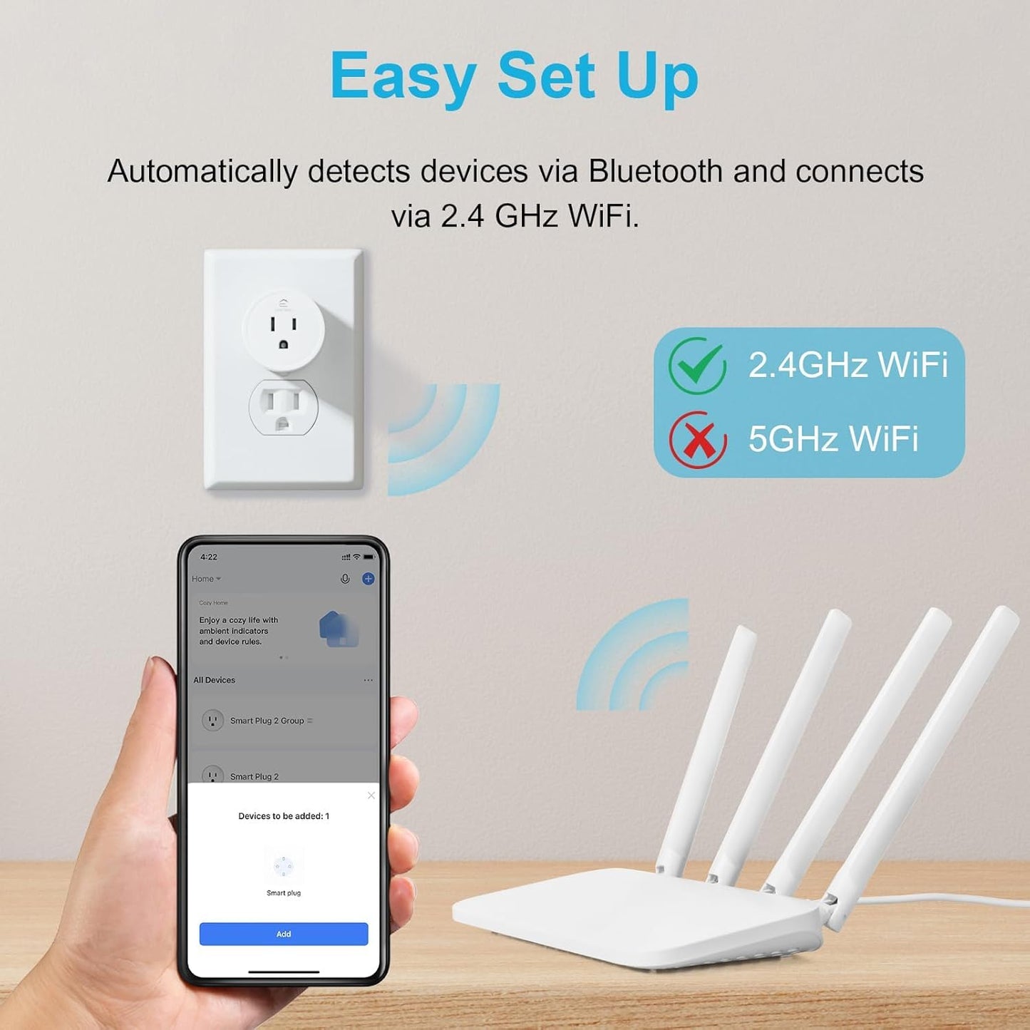 Smart Plug, Wifi Outlet Works with Alexa & Google Home, Smart Home Socket with Remote Control & Timer Function, 2.4Ghz Wifi Only, 4 Packs