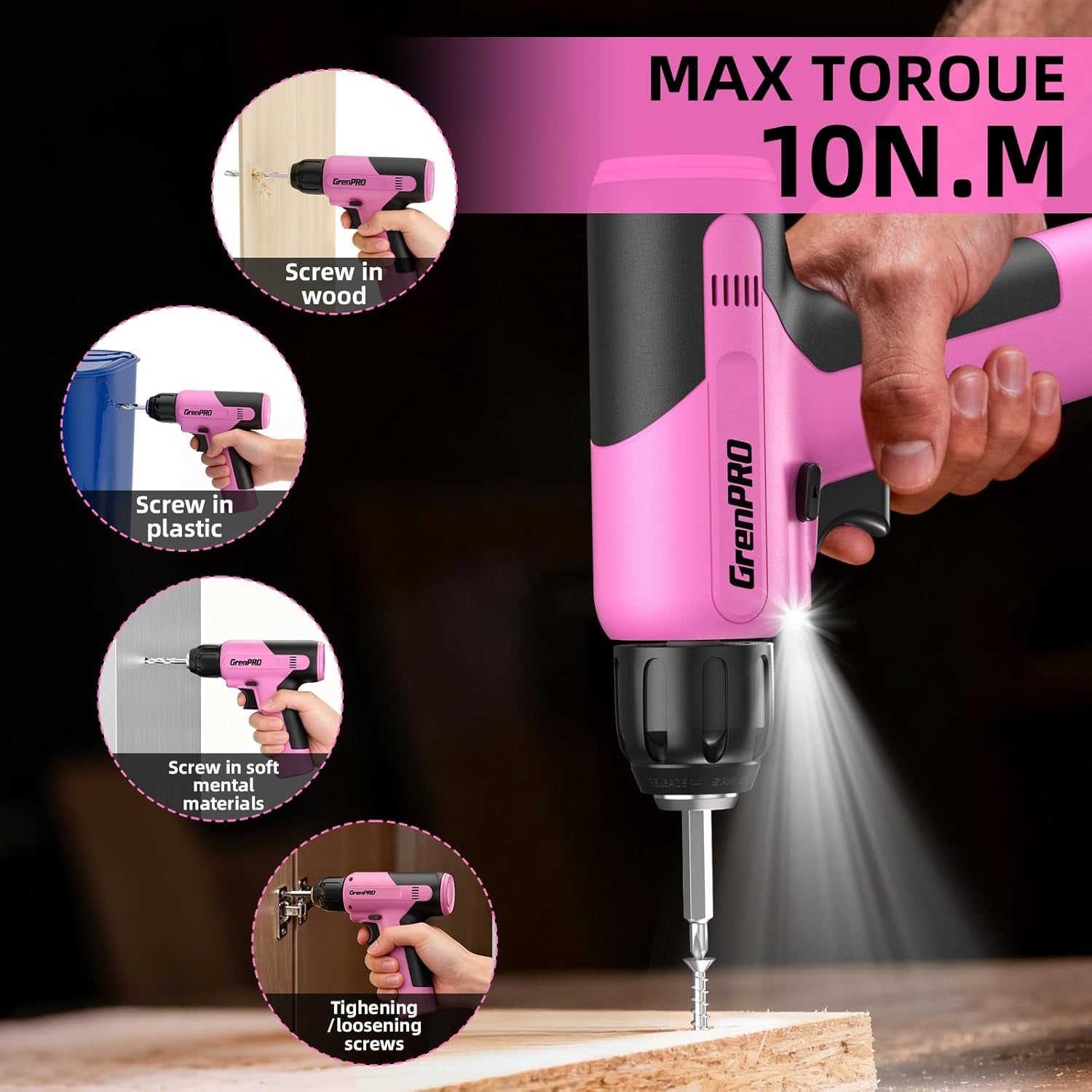 Pink Tool Set Drill Set, 188PCS Tool Kit for Home with Pink Cordless Drill Power, Hand Tool Kit for Women, Basic Household Auto Car Repair Tool Box for Men, Portable Storage Box Tools Sets
