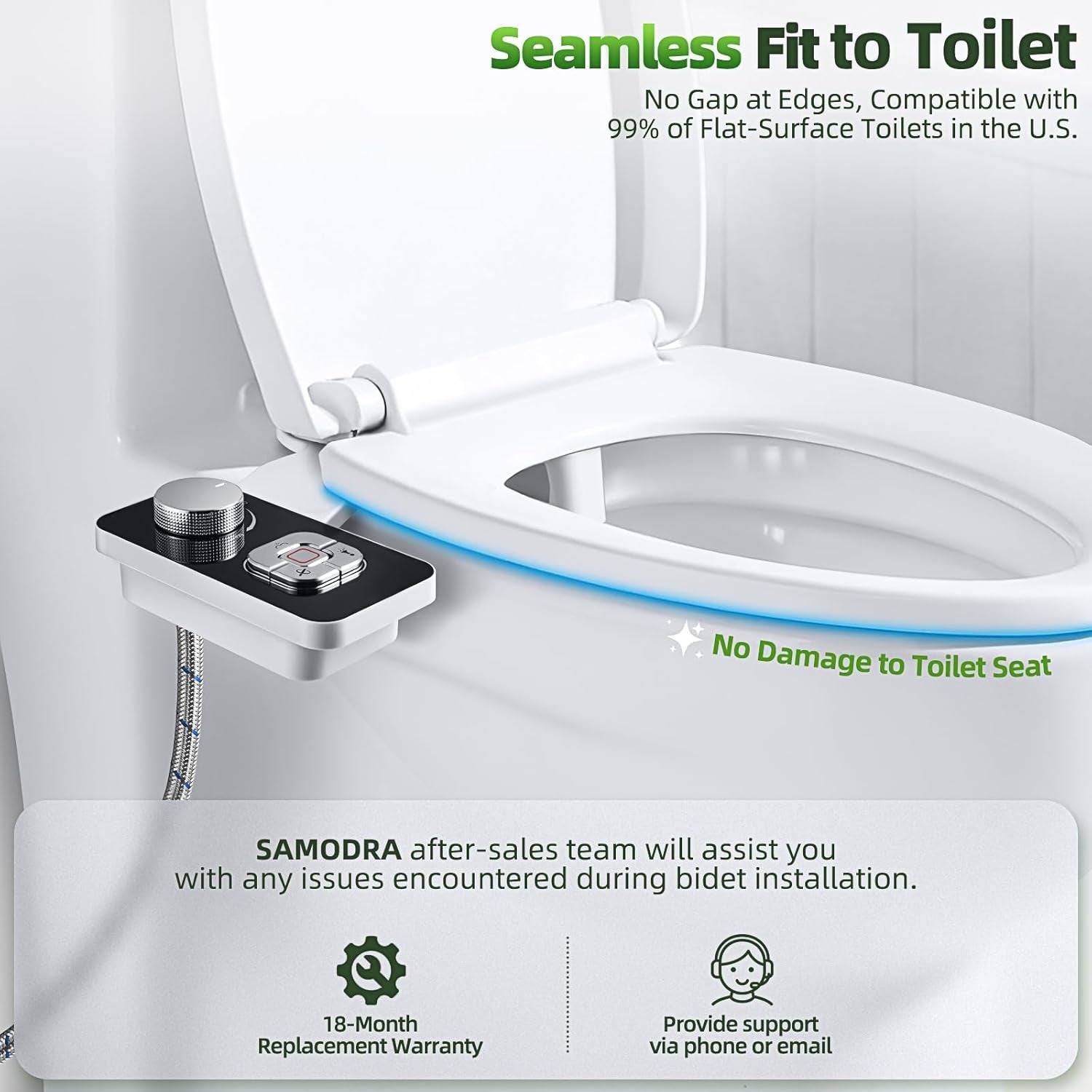 Bidet Attachment, Non-Electric Cold Water Bidet Toilet Seat Attachment with Pressure Controls, Retractable Self-Cleaning Dual Nozzles for Frontal & Rear Wash - Black