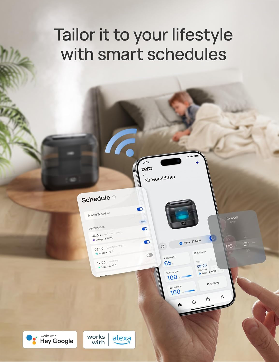 Smart Humidifiers for Bedroom, Top Fill 4L Supersized Humidifier Large Room with 28 Db, 36H Runtime, Touch/App/Voice Control, Nightlight, Cool Mist Humidifiers for Baby, Plants, Indoor, Black
