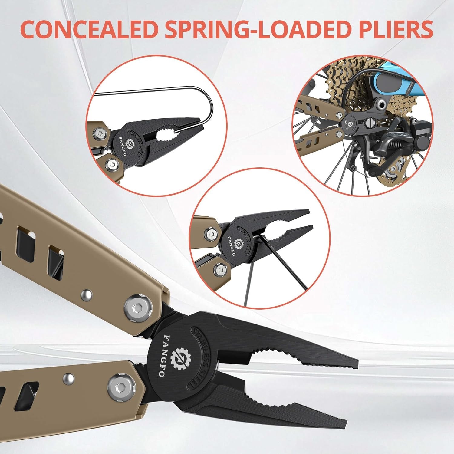 Multitool 17-In-1 Stainless Steel Multi Tool with Pocket Knife Needle Nose Pliers Bottle Opener Screwdriver Self-Locking Professional Multi-Tool for Outdoor Survival Gifts for Men(Brown)