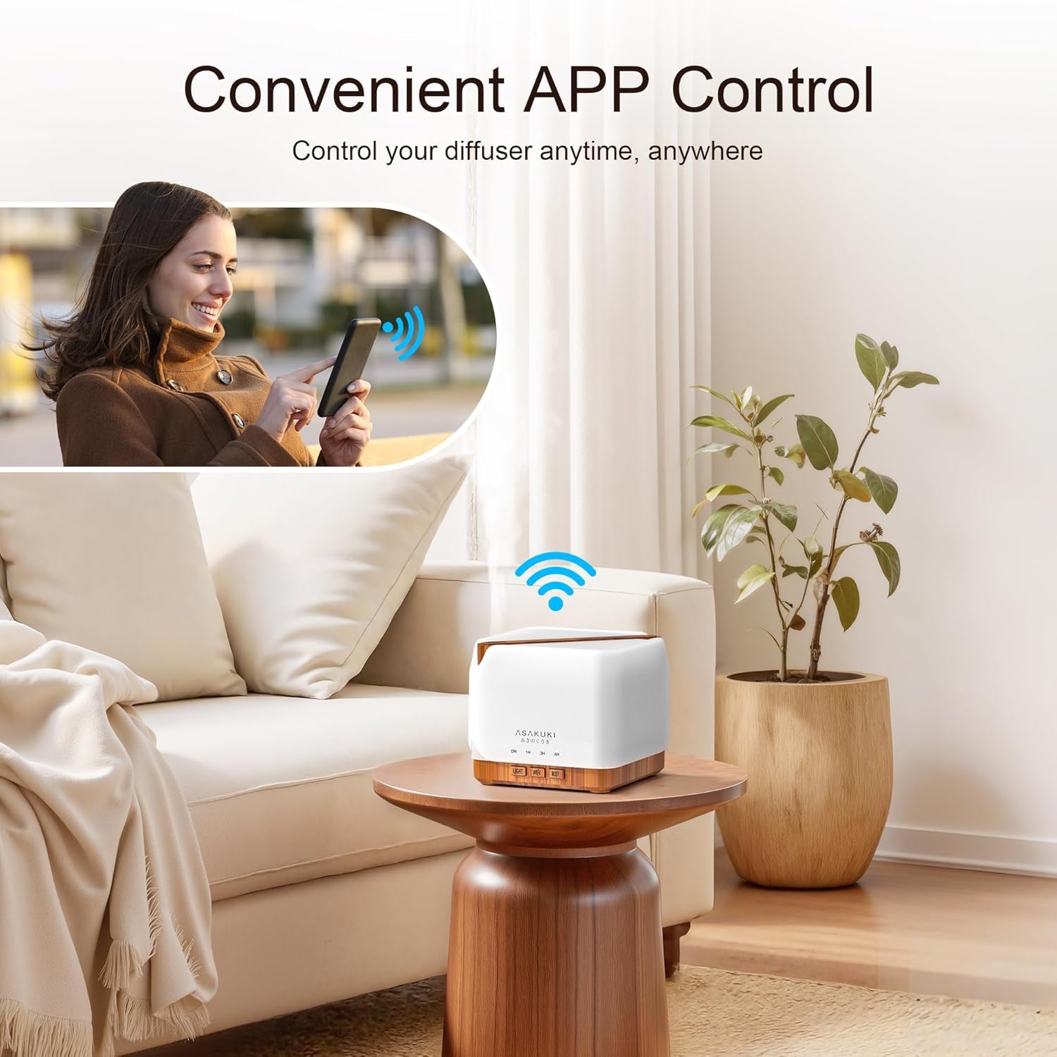 Essential Oil Diffuser for Home, Smart Wifi 700 Ml Humidifier, Easy Connect with Alexa and Google Home, Phone App & Voice Control, Customized Schedule Timers and LED Light - Yellow
