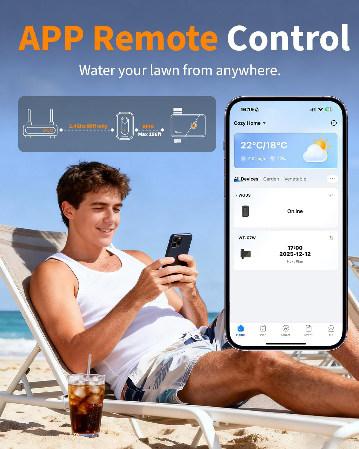 Brass Wifi Water Timer, Smart Hose Sprinkler Timer Compatible with Alexa/Google Assistant, 6 Irrigation Plans, Rain Delay & Mist Mode for Garden Lawns (2.4Ghz Only)