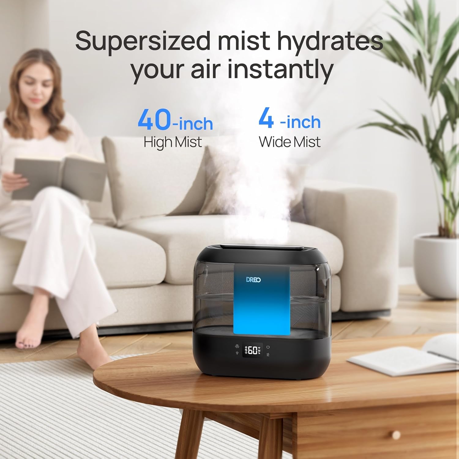 Smart Humidifiers for Bedroom, Top Fill 4L Supersized Humidifier Large Room with 28 Db, 36H Runtime, Touch/App/Voice Control, Nightlight, Cool Mist Humidifiers for Baby, Plants, Indoor, Black
