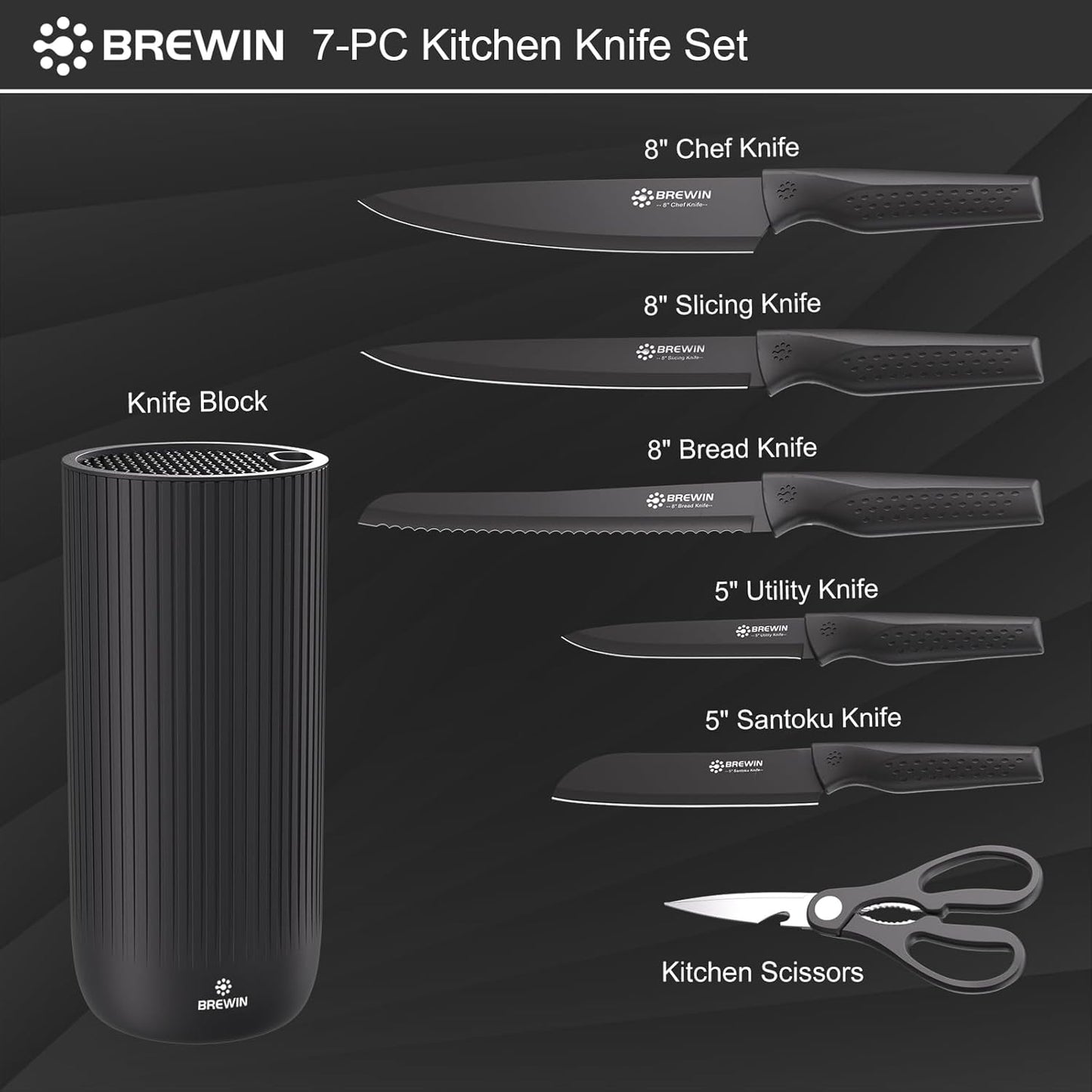 Knife Set,  Kitchen Knife Set, Knives Set for Kitchen, Universal Knife Block, Utility Knife Block Set, New Home Essentials, Apartment Essentials, Dishwasher Safe