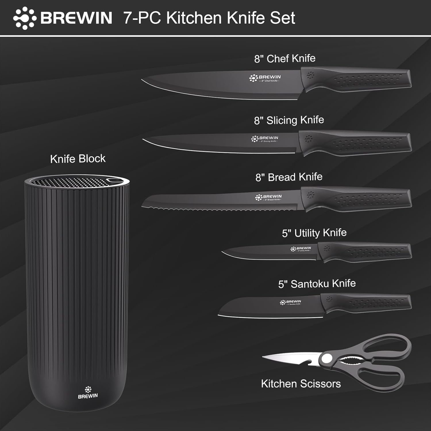 Knife Set,  Kitchen Knife Set, Knives Set for Kitchen, Universal Knife Block, Utility Knife Block Set, New Home Essentials, Apartment Essentials, Dishwasher Safe
