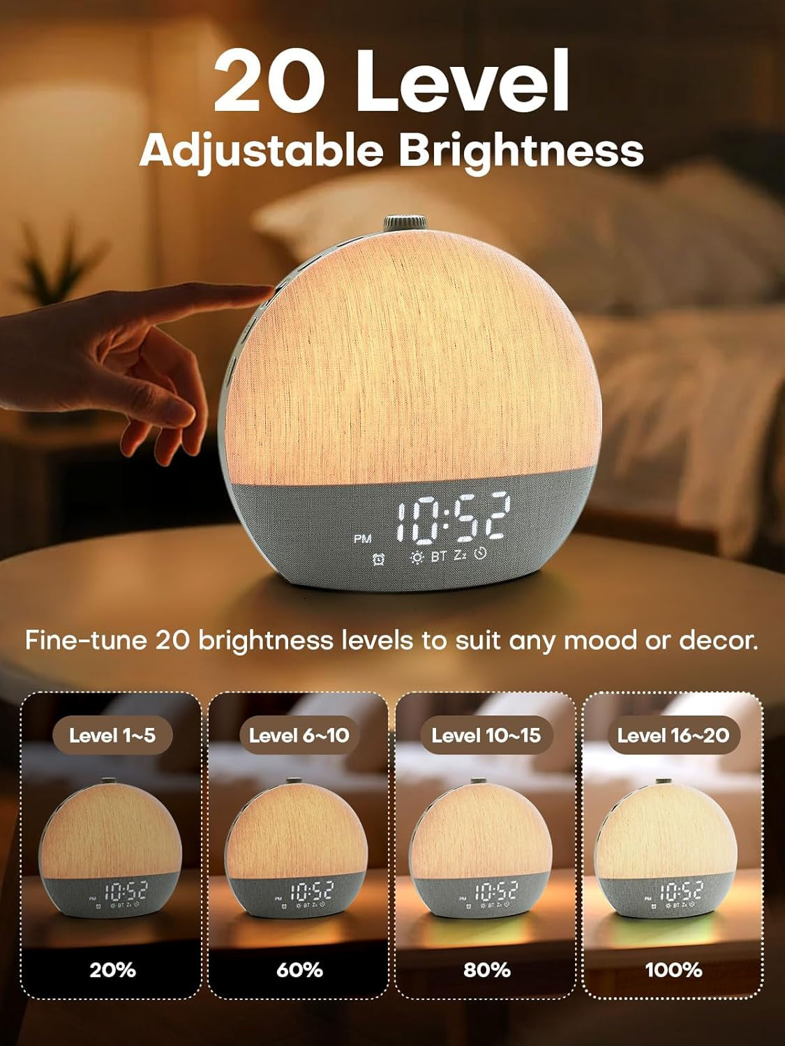 Sunrise Alarm Clock, White Noise Sound Machine, Sunlight Alarm Clocks for Bedrooms, 9 Natural Wake up RGB Night Light, 30 Soothing Sounds for Heavy Sleepers, Baby, Kids, Adults Gifts