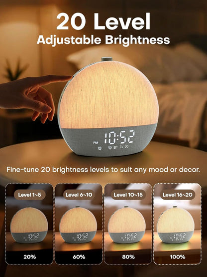Sunrise Alarm Clock, White Noise Sound Machine, Sunlight Alarm Clocks for Bedrooms, 9 Natural Wake up RGB Night Light, 30 Soothing Sounds for Heavy Sleepers, Baby, Kids, Adults Gifts