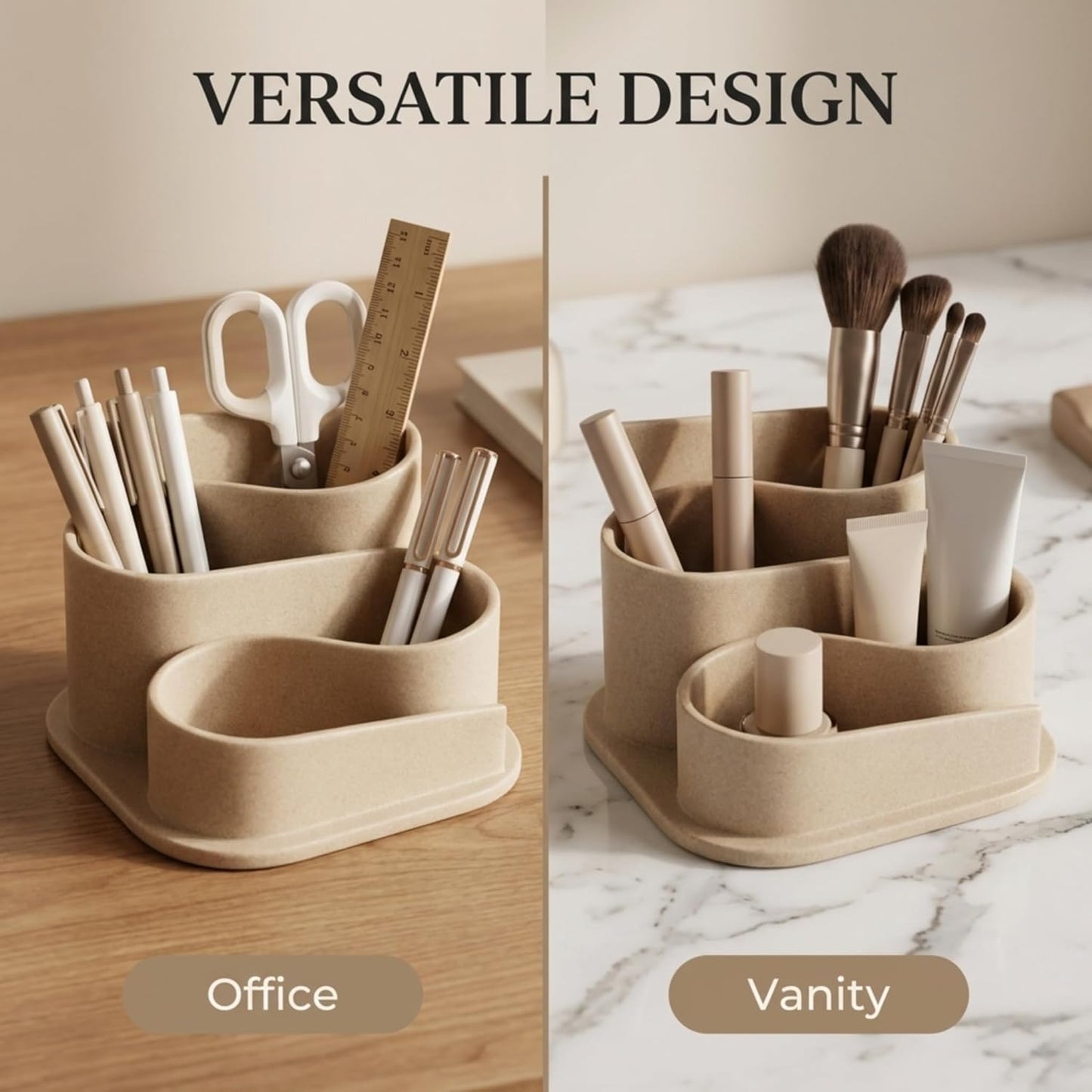 Aesthetic Desk Organizer - Aesthetic Office Desk Accessories - Boho Pen Holder - Neutral Beige Desk Accessories - Home Office Essentials for Women - Cute Pencil Holder