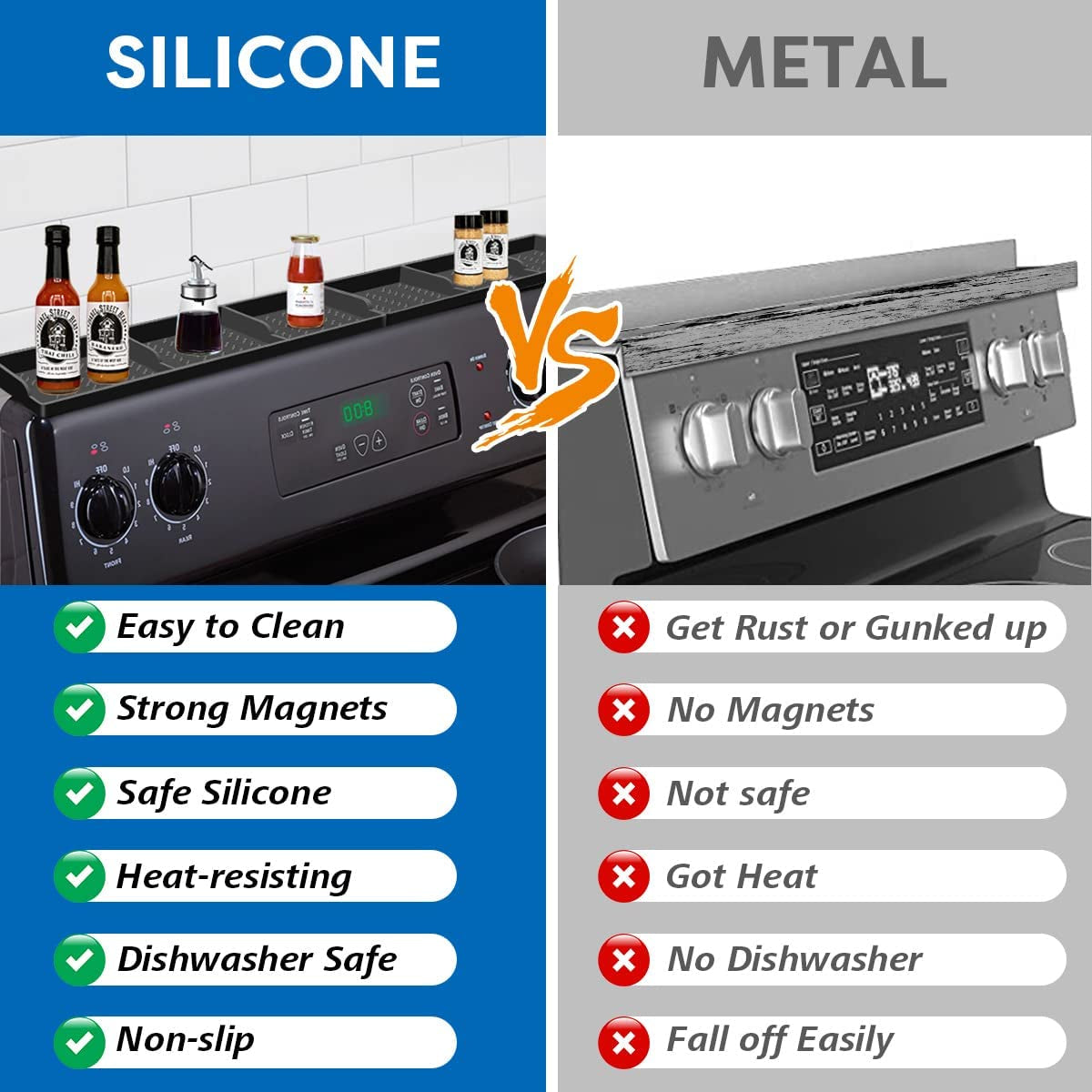 Stove Top for Silicone Shelf,30 Inch Magnetic Shelf over the Stove Spice Rack,Kitchen Organizer Magnet above Stovetop Back of Flat Storage Suctioned-Black