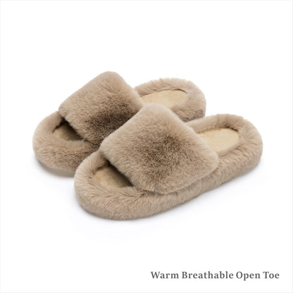 Women'S Blue Memory Foam Faux Fur Lined Open Toe Slippers for Women - US 12