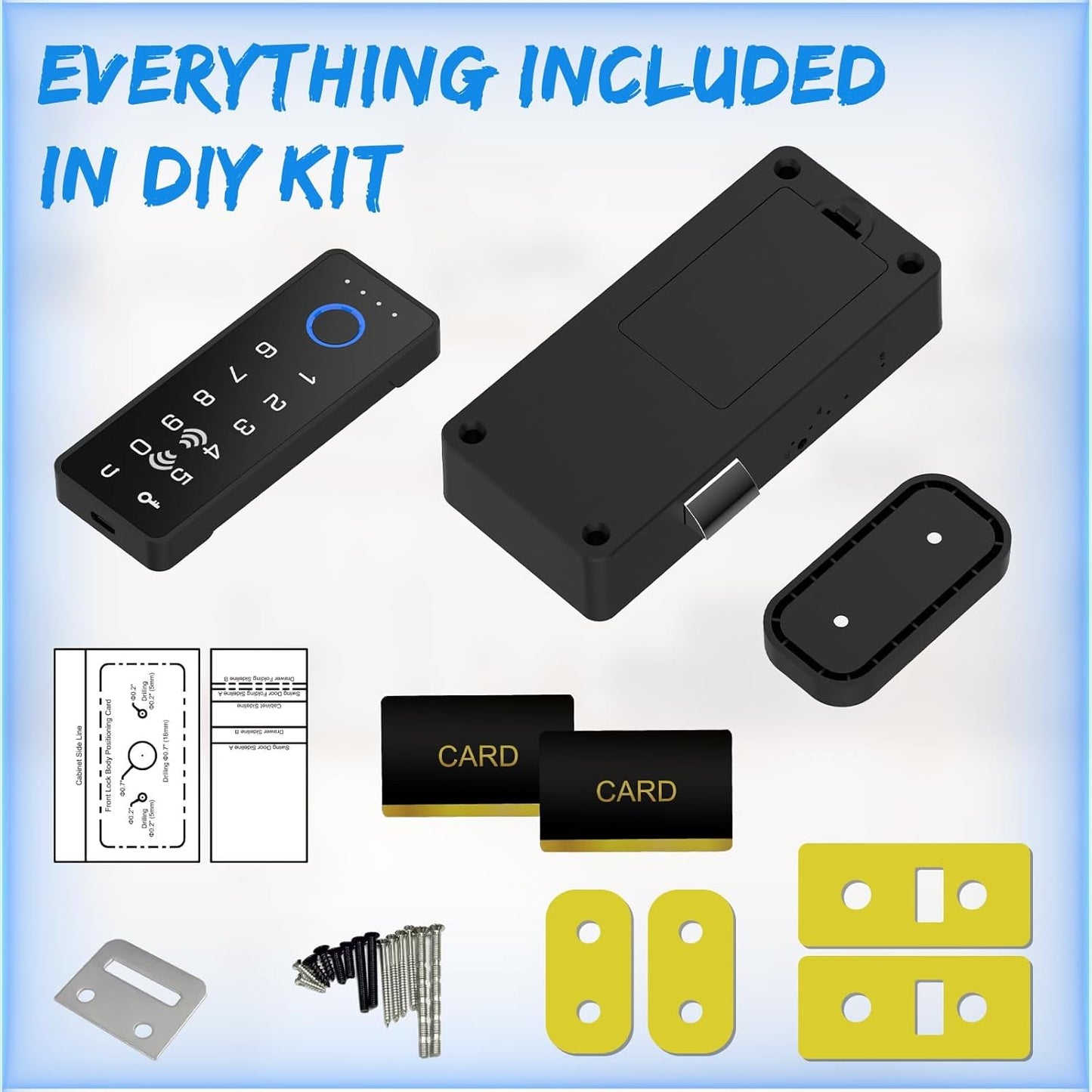 RFID Fingerprint Lock-Smart Cabinet Drawer Lock with Key Cards, Digital Electronic Biometric Bluetooth Child Safety Cabinet Code Lock Liquor File Desk Cupboard Kitchen Liquor Drawer