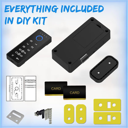 RFID Fingerprint Lock-Smart Cabinet Drawer Lock with Key Cards, Digital Electronic Biometric Bluetooth Child Safety Cabinet Code Lock Liquor File Desk Cupboard Kitchen Liquor Drawer