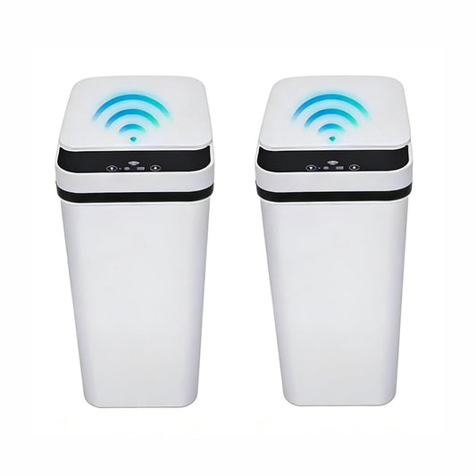 2 Pack Bathroom Trash Can,Smart Touchless Trash Can,Automatic Motion Sensor Trash Bin with Lid,2.4 Gallon Garbage Can, Kitchen, Bathroom, Office, Bedroom Trash Can (White+White)