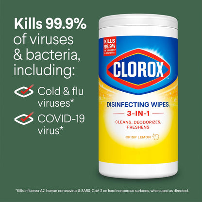 Disinfecting Cleaning Wipes for Spring Cleaning & Allergy Season, Bleach Free, Fresh Scent and Crisp Lemon, 75 Count Each, Pack of 3