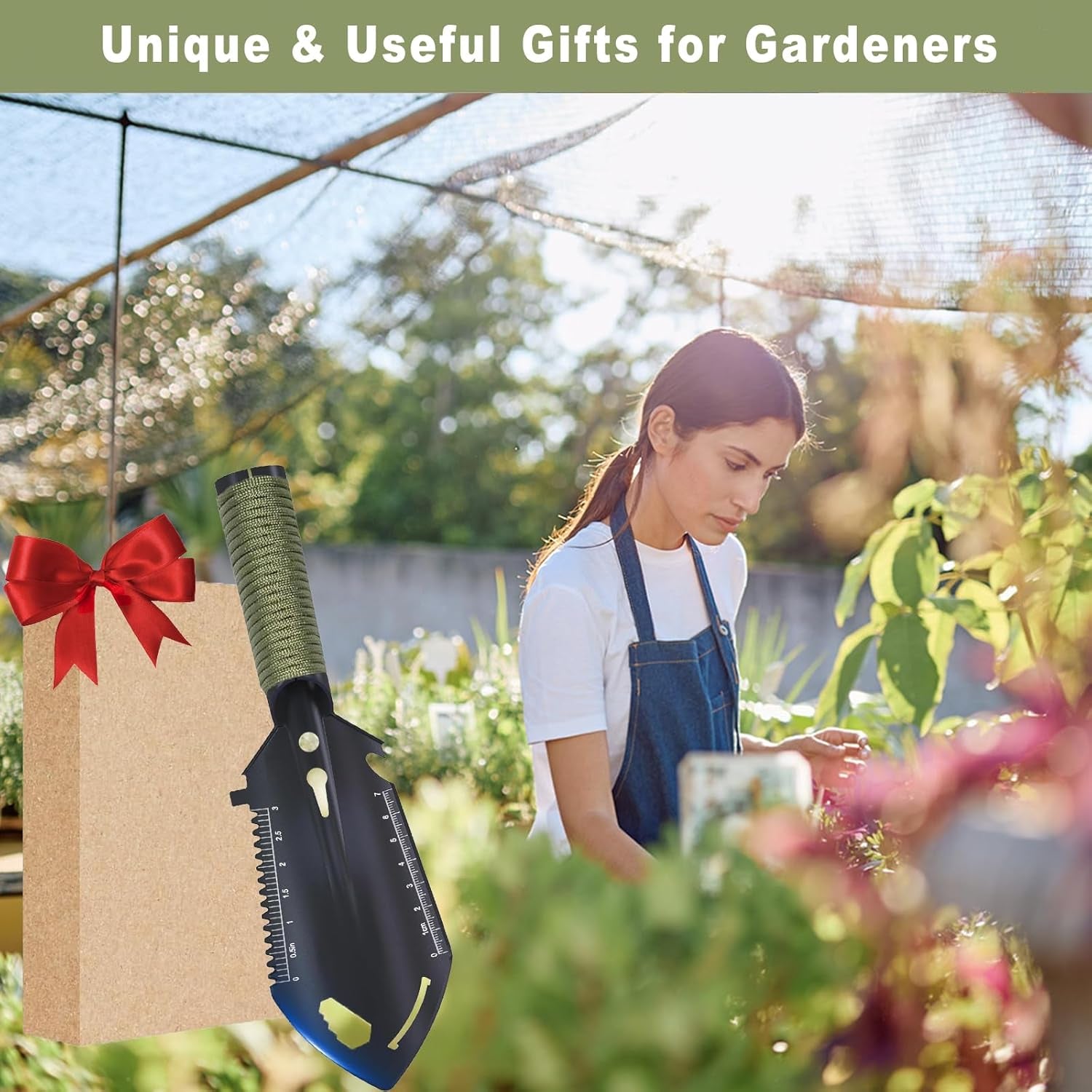 Gardening Gift Ideas Hori Hori Garden Tool - 10-In-1 Multitool Trowel, Unique Gift for Women, Mom, Wife, Gardeners, Birthday Mothers Day Christmas, Mini Shovel for Planting, Weeding, Camping & Hiking