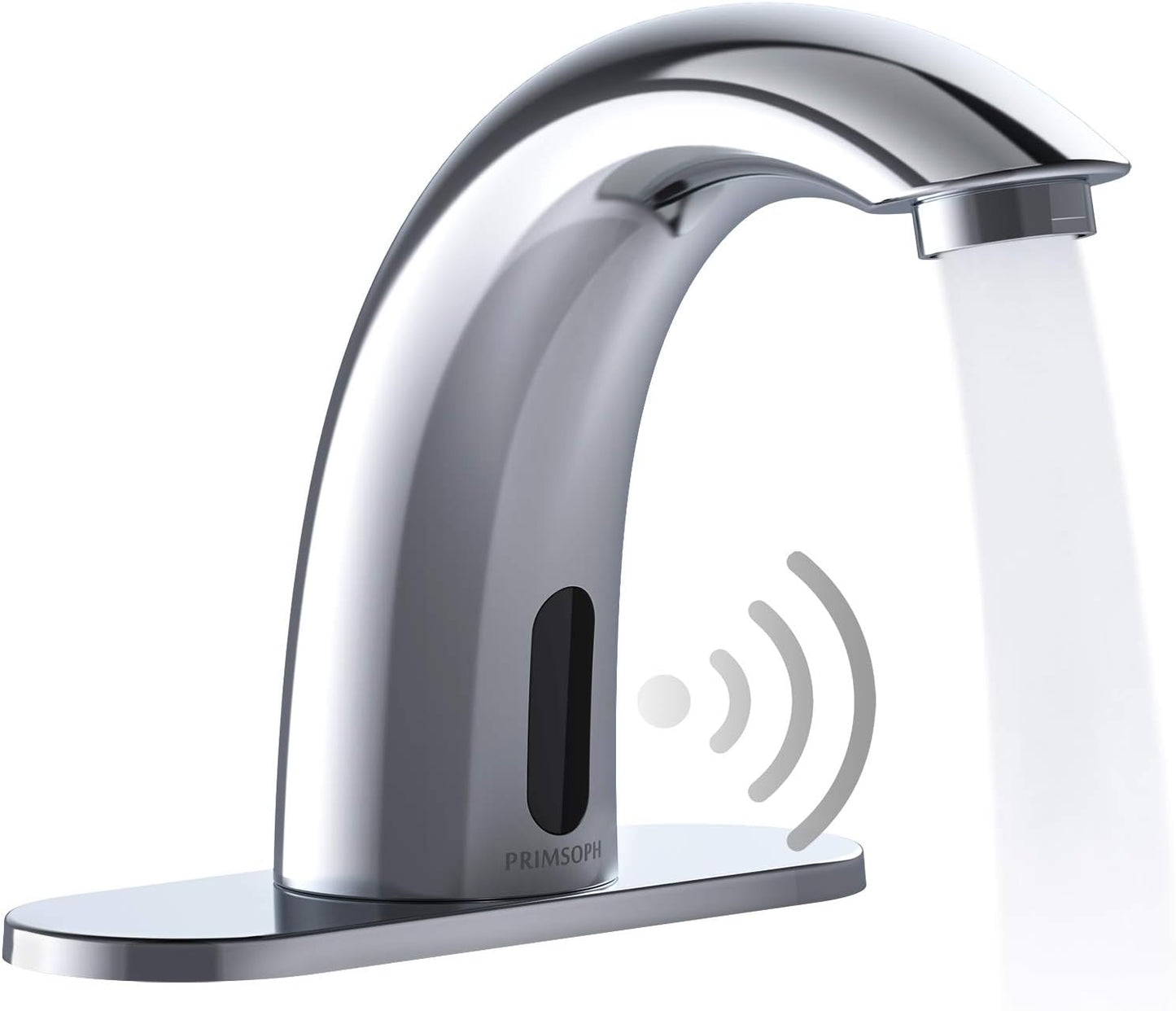 Automatic Motion Sensor Hands Free Electronic Infrared Smart Commercial Touchless Bathroom Sink Faucet with Cover Plate Temperature Mixer Battery or Plug-In Powered Chrome