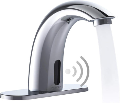 Automatic Motion Sensor Hands Free Electronic Infrared Smart Commercial Touchless Bathroom Sink Faucet with Cover Plate Temperature Mixer Battery or Plug-In Powered Chrome