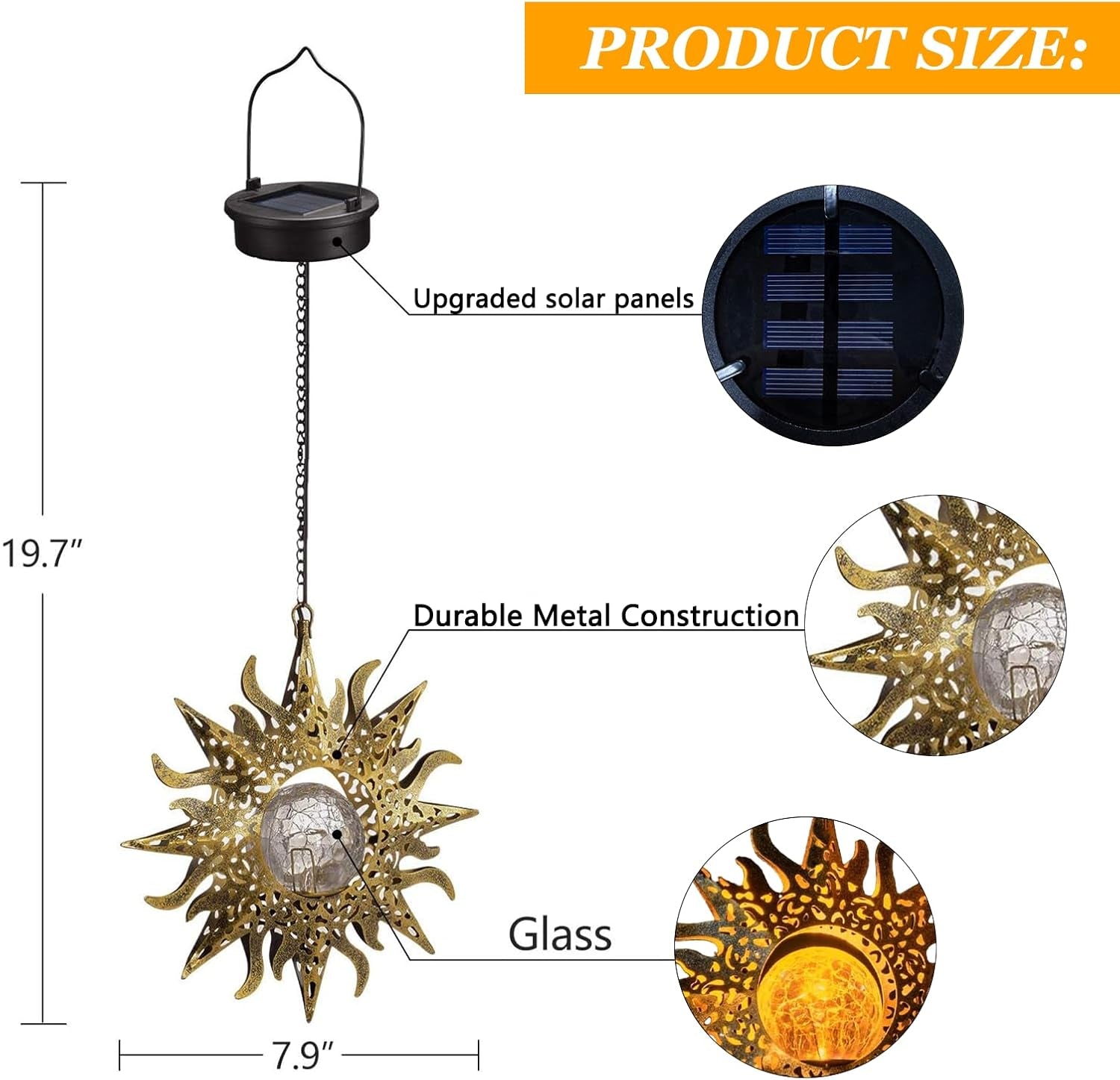 Solar Lights Outdoor Garden Decor Hanging Lanterns Decoration Metal Sunflower Gifts Waterproof for Yard Clearance Front Porch Lawn Driveway Patio Backyard Pathway Gardening Gift