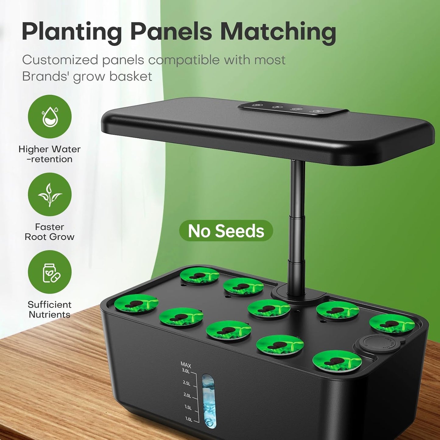 Indoor Garden Hydroponics Growing System: 10 Pods Plant Germination Kit Herb Vegetable Growth Lamp Countertop with LED Grow Light - Hydrophonic Planter Grower Harvest Lettuce