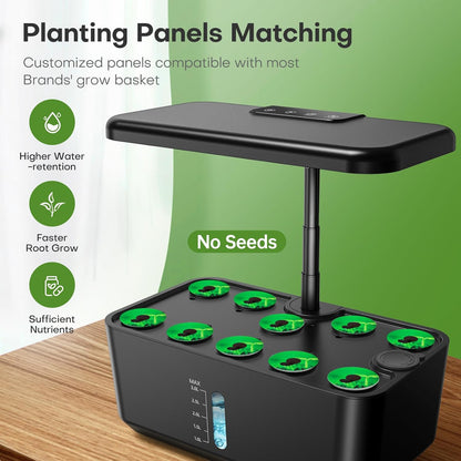 Indoor Garden Hydroponics Growing System: 10 Pods Plant Germination Kit Herb Vegetable Growth Lamp Countertop with LED Grow Light - Hydrophonic Planter Grower Harvest Lettuce