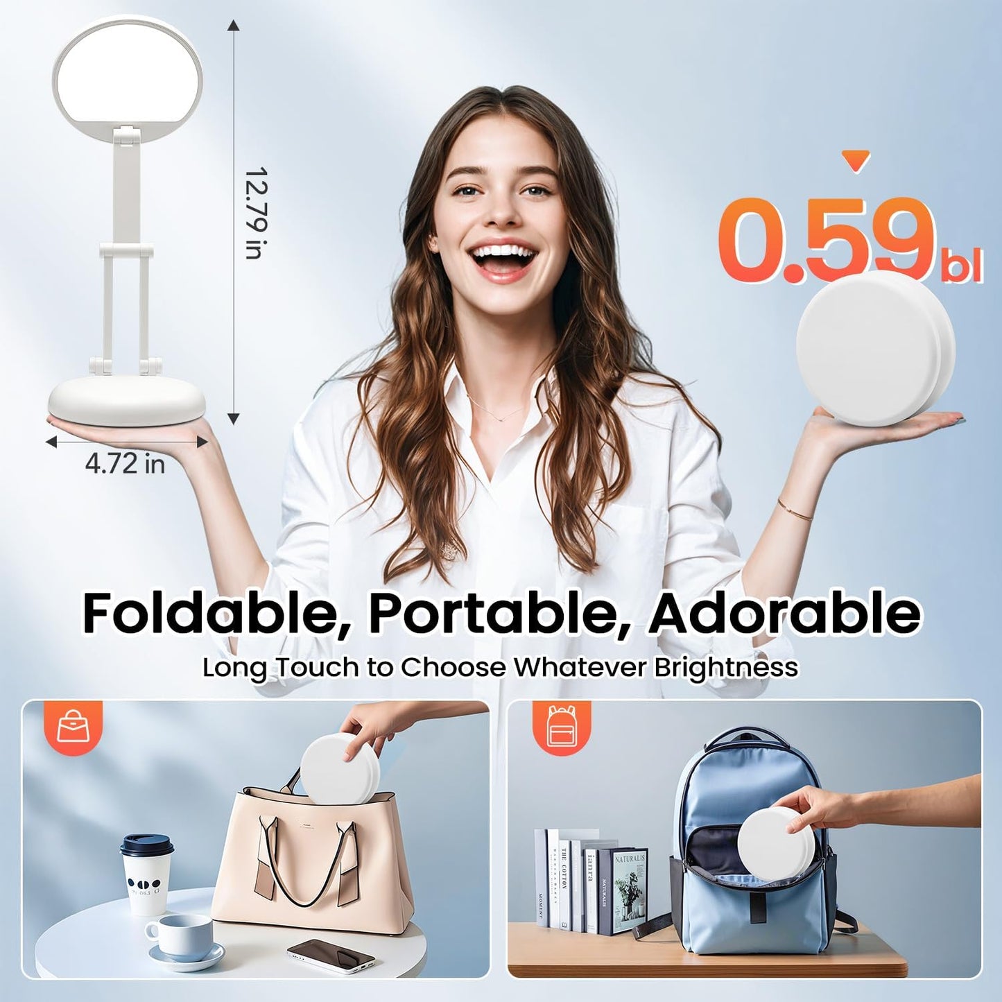 Cordless Desk Lamp,Dimmable Small Battery Powered Lights,3600Mah Rechargeable Wireless Table Lamp,Mini Lamp&Portable Light for Bed,Book Reading,Home for Small Spaces,Nail Light,Craft,Office