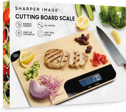 Bamboo Cutting Board & Digital Food Scale, 33 Lb Capacity, Measures Grams & Ounces, Multi-Functional for Food Prep, Baking, Dieting, Portion Control, Kitchen Gadgets Gift