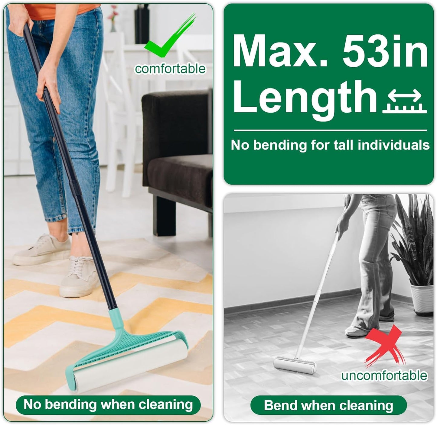 Large Lint Rollers for Pet Hair Extra Sticky, 11.8" Wide Giant Lint Roller with 53" Long Handle, Big Pet Hair Sticky Remover for Floor Carpets Couch Clothes (270 Sheets)