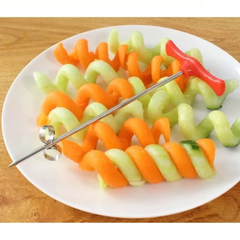 Stainless Steel Vegetable Spiral Knife Potato Carrot Cucumber Spiral Cutting Knife Fruit Vegetable Dish Decoration Cutting Knife