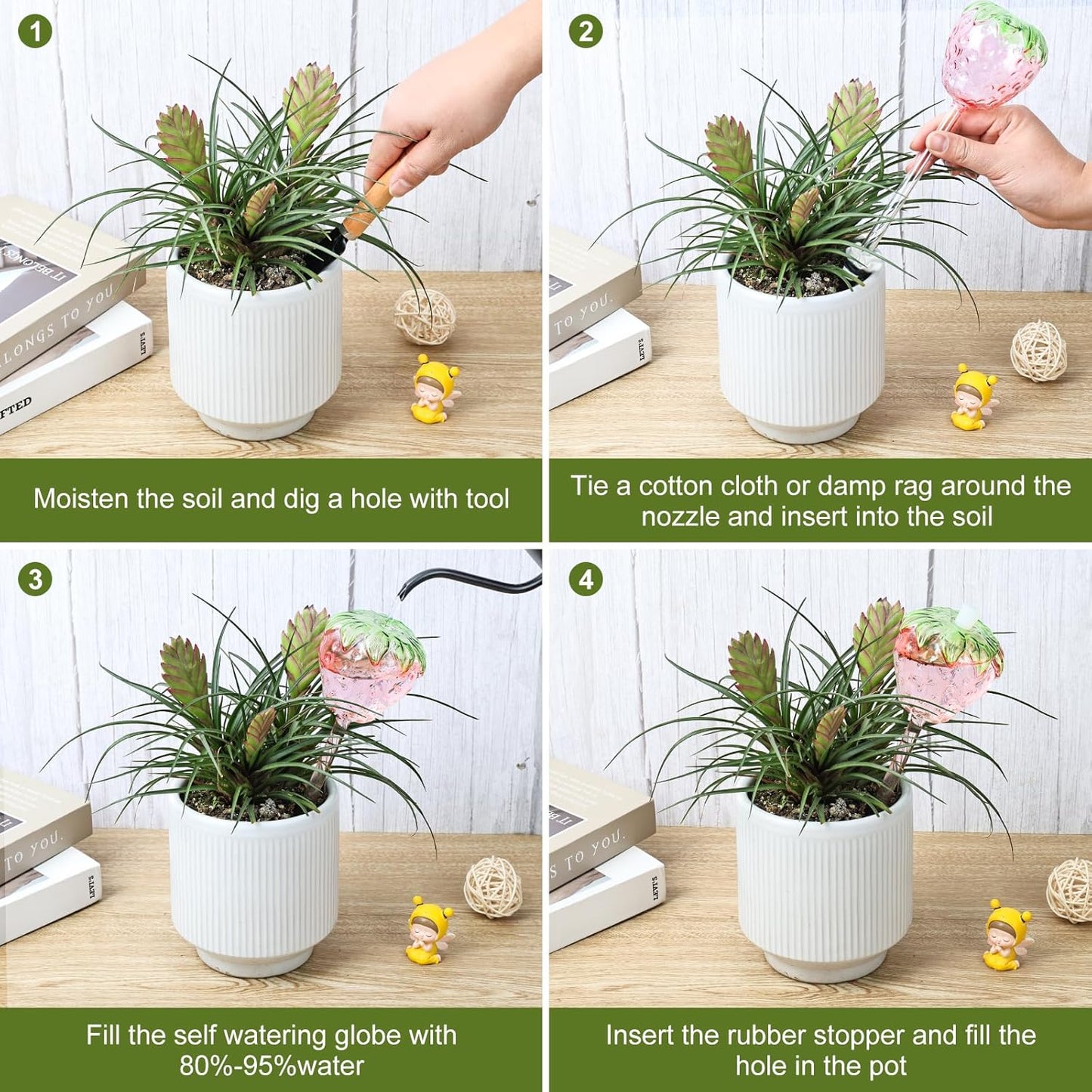 Strawberry Plant Watering Globes Set of 2, Large Water Bulbs for Indoor Plants, Glass Self Watering Planter Insert, Top-Fill Watering Globes for Indoor Outdoor Plants