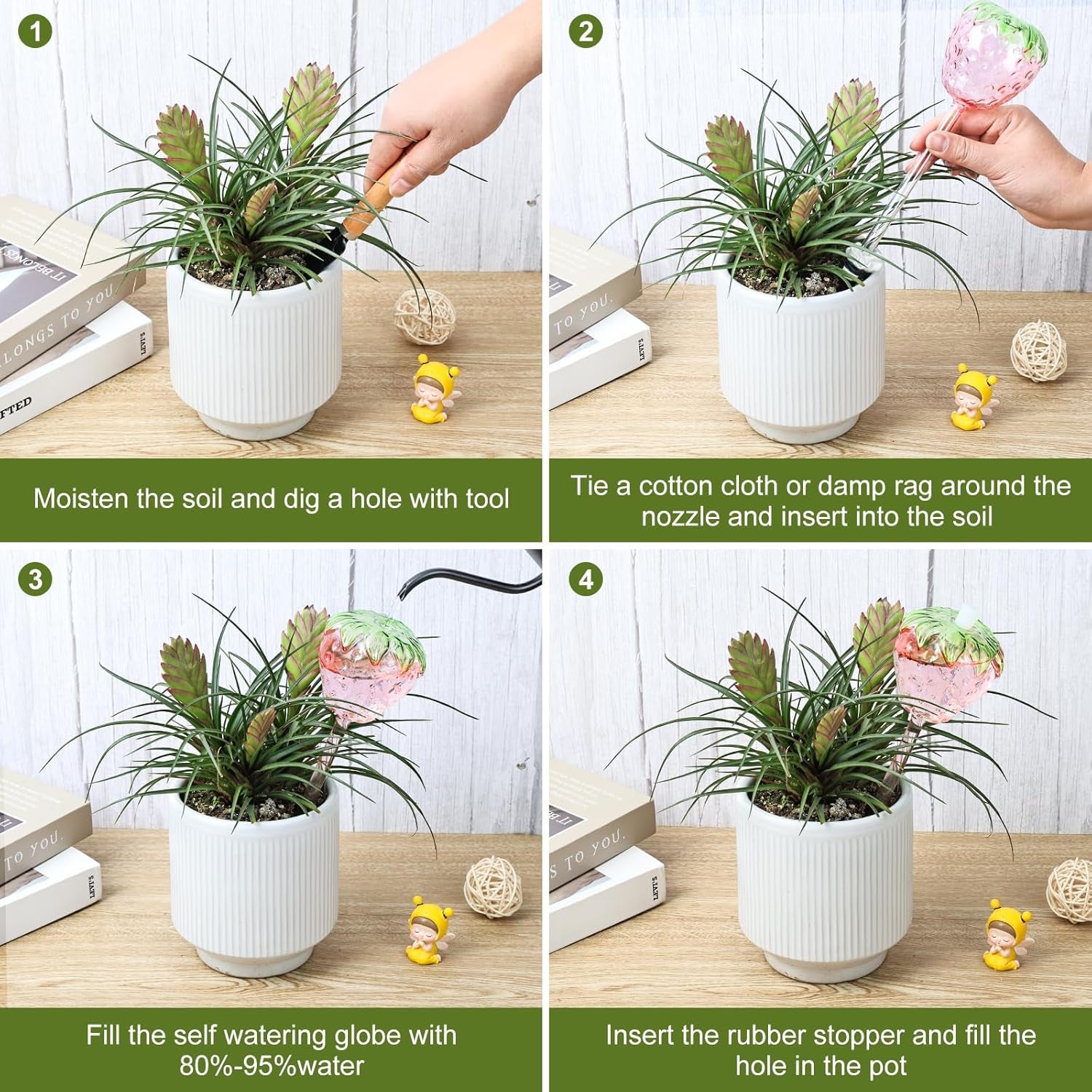 Strawberry Plant Watering Globes Set of 2, Large Water Bulbs for Indoor Plants, Glass Self Watering Planter Insert, Top-Fill Watering Globes for Indoor Outdoor Plants
