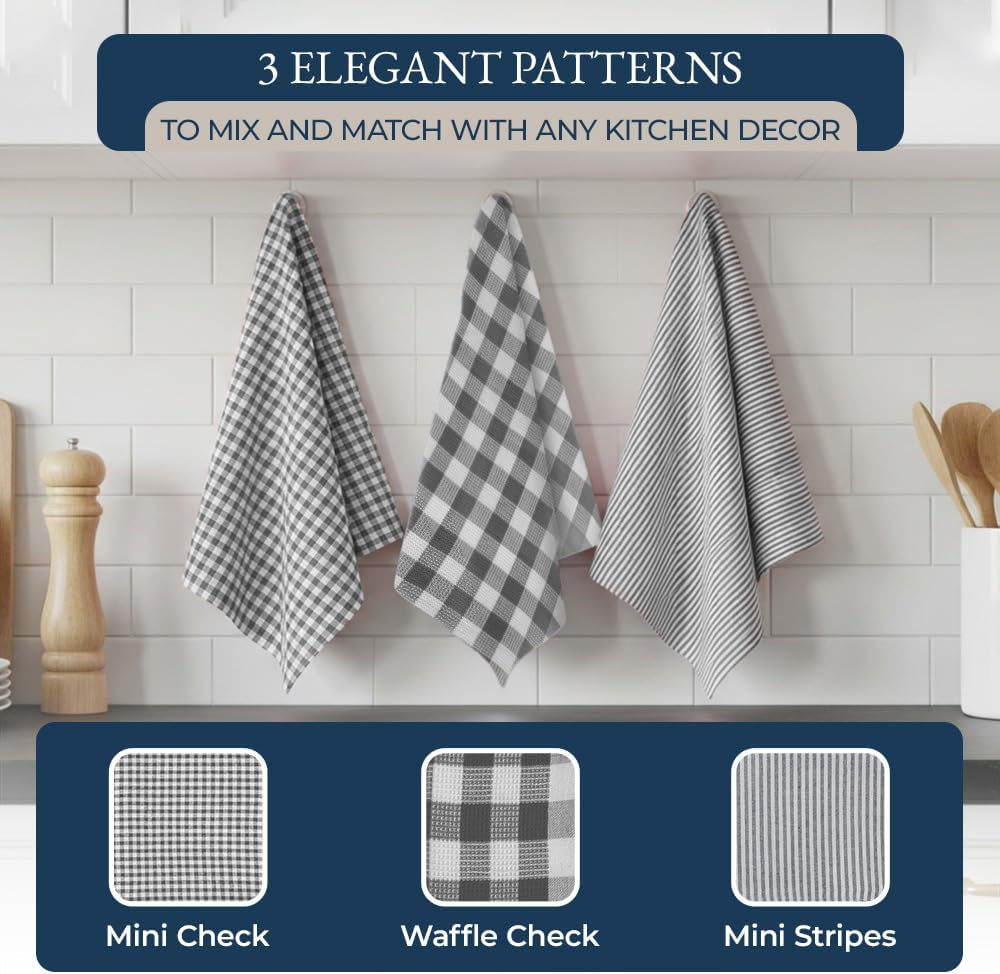 Kitchen Towels and Dishcloths Sets - 20 Pc Kitchen Essentials for New Home, Heat Resistant Oven Mitts & Pot Holder, Absorbent Flour Sack Dish Towels- Grey