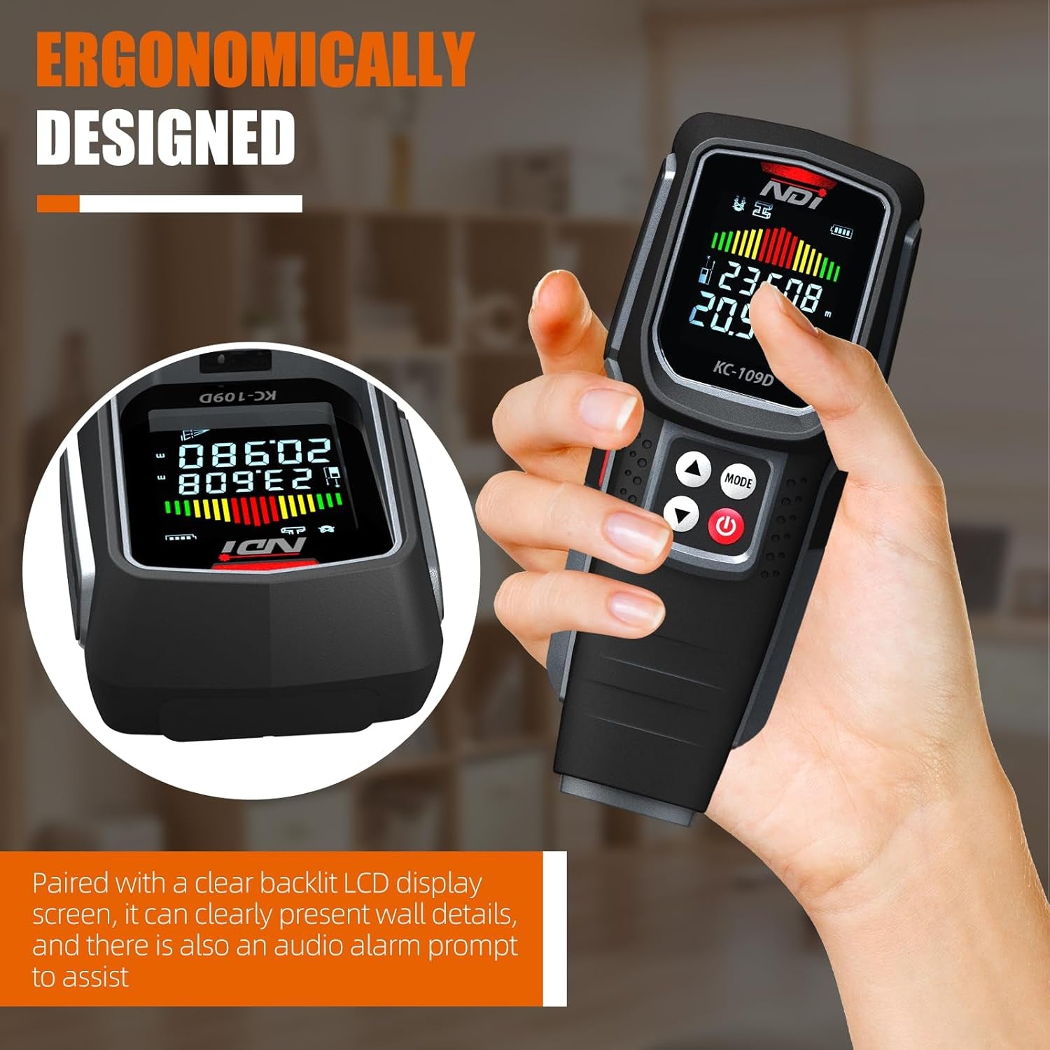 Stud Finder Wall Scanner - 5 in 1 Electronic Stud Detector with Microprocessor Chip and HD LCD Display & Audible Alarm, for the Center and Edge of Wood AC Wire Metal Studs Joist Pipe