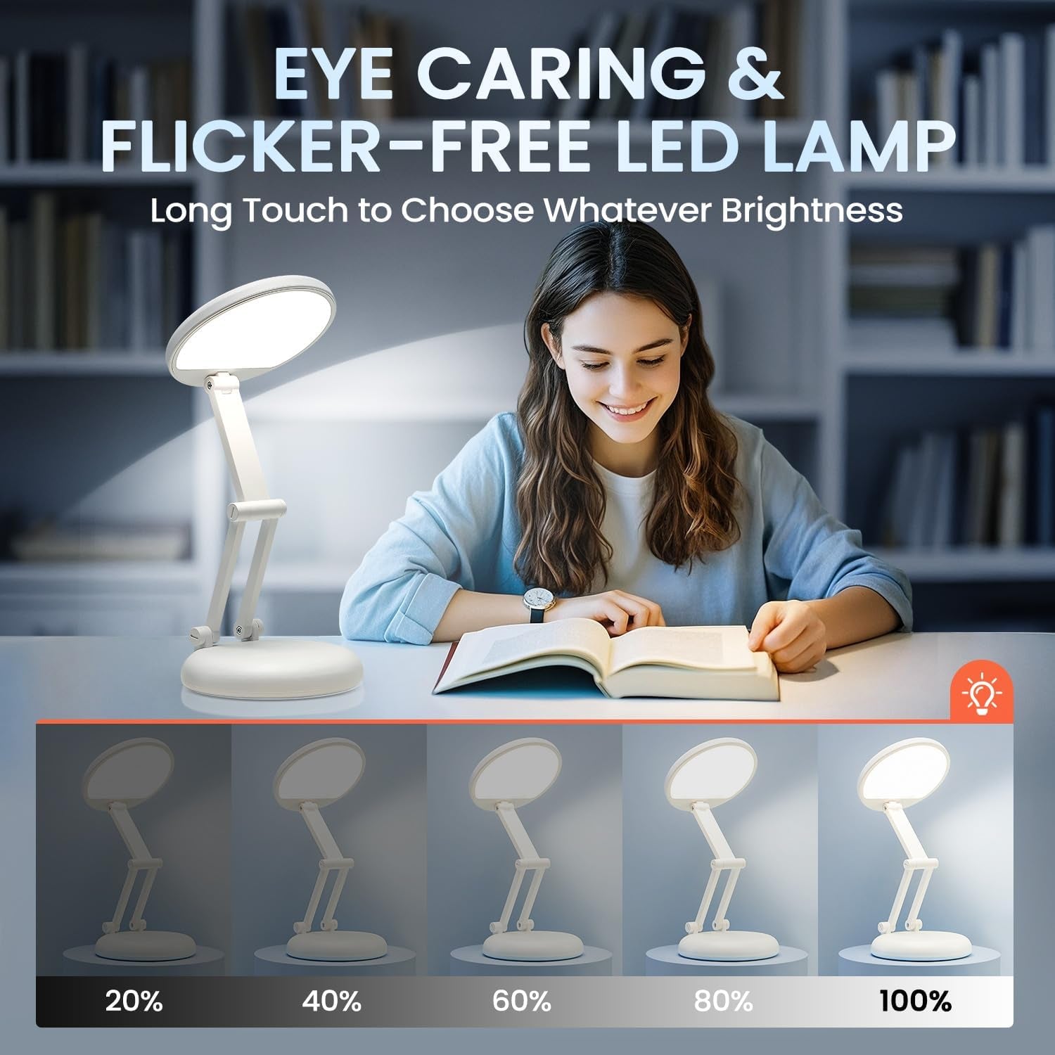 Cordless Desk Lamp,Dimmable Small Battery Powered Lights,3600Mah Rechargeable Wireless Table Lamp,Mini Lamp&Portable Light for Bed,Book Reading,Home for Small Spaces,Nail Light,Craft,Office