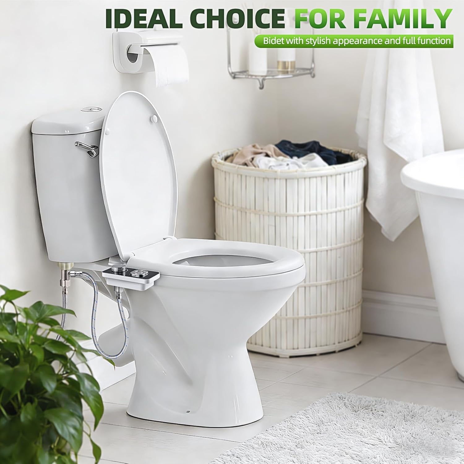 Bidet Attachment, Non-Electric Cold Water Bidet Toilet Seat Attachment with Pressure Controls, Retractable Self-Cleaning Dual Nozzles for Frontal & Rear Wash - Black