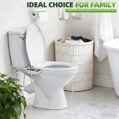 Bidet Attachment, Non-Electric Cold Water Bidet Toilet Seat Attachment with Pressure Controls, Retractable Self-Cleaning Dual Nozzles for Frontal & Rear Wash - Black