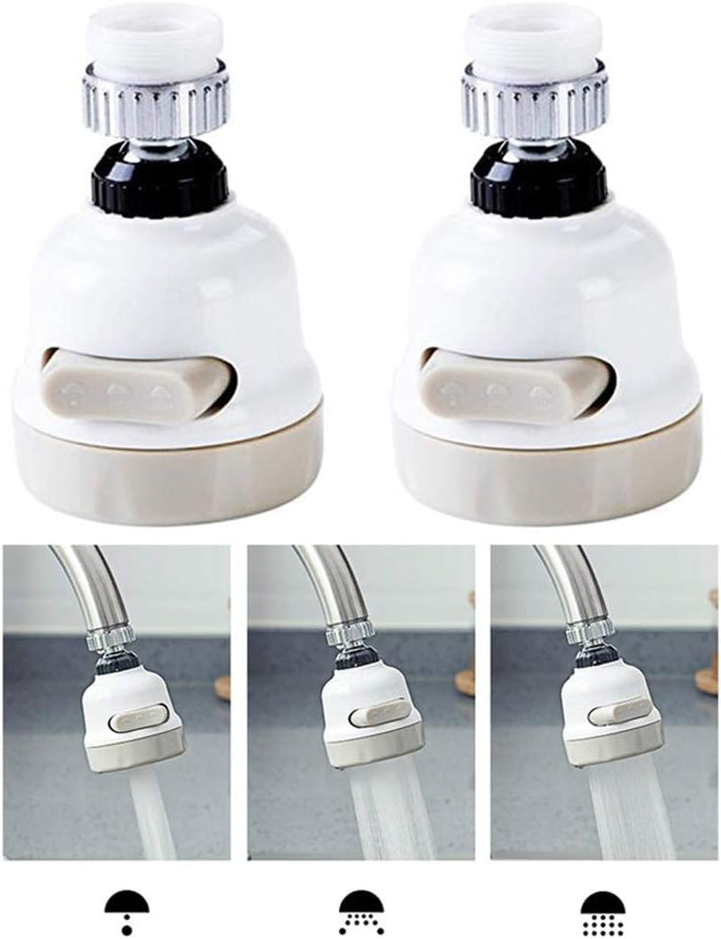 Movable Kitchen Tap Head, 360° Rotatable Water Spray ABS Sink Faucet Spray Head Tap,Splash Filter Water Saving Pressurization Nozzle Bubbler Connector, 3 Modes Adjustment (Pack of 2,White)