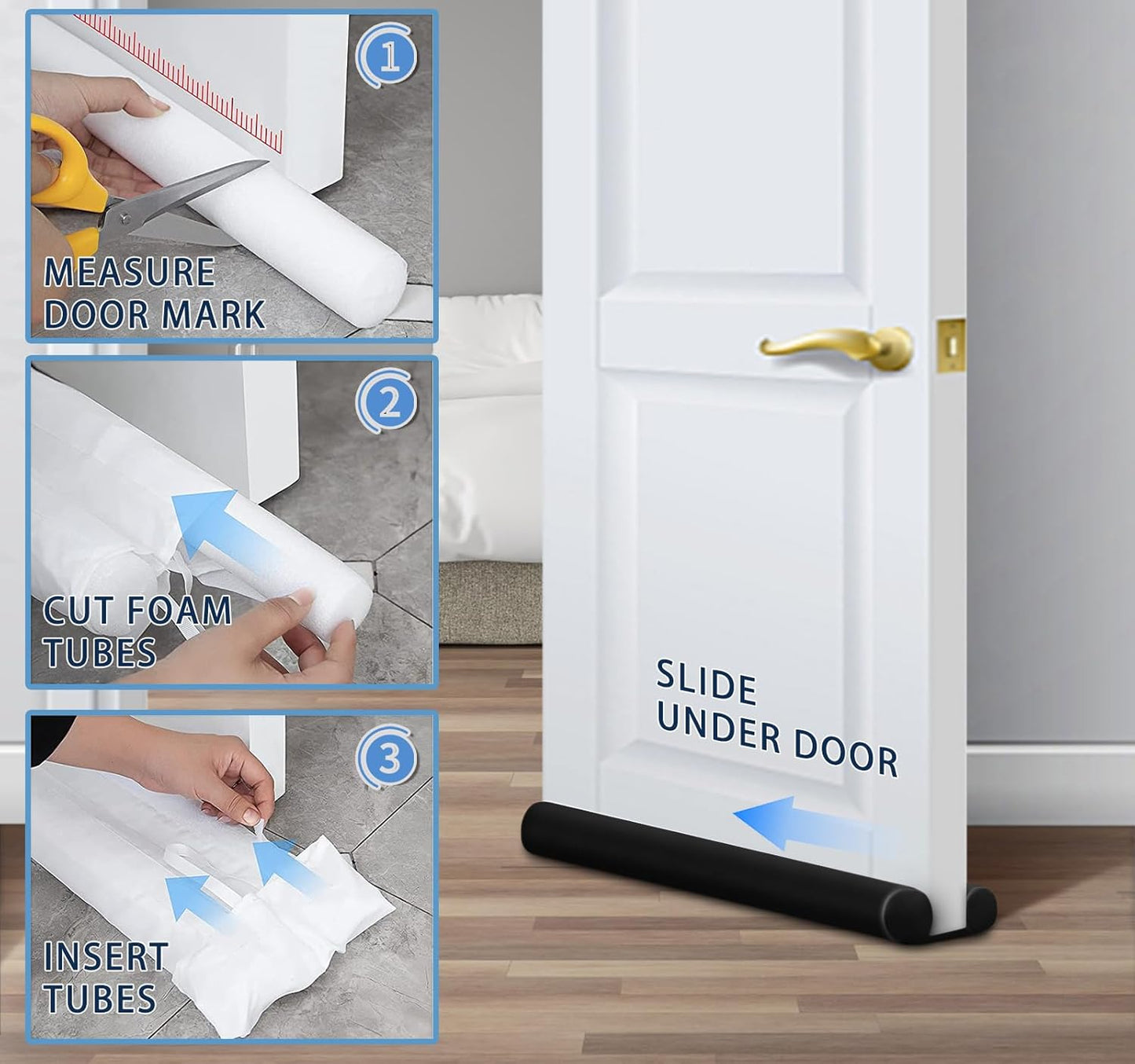 Large Door Draft Stopper for Bottom of Doors 36” under Door Sweep Noise Blocker Black Gap Stoppers Adjustable Doors Seal Sweep Guard Draft, Window Breeze Stoppers, Home Essentials Gadgets