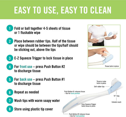 Toilet Aid - Personal Bottom Wiping Tool, Bathroom Mobility Aid for Disabled, Elderly, and Surgery Recovery - 18" Long Wand with Hygienic Cover